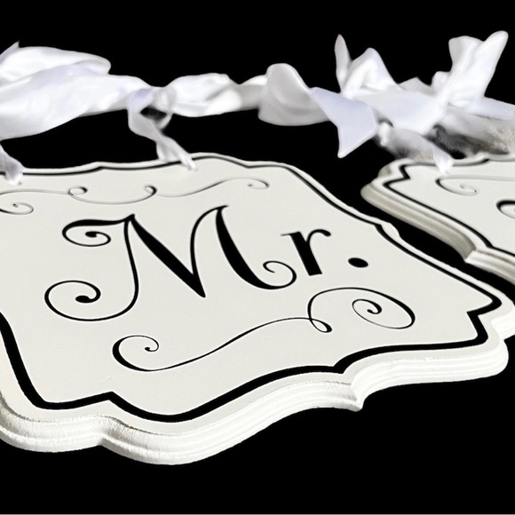 Mr. & Mrs. Wooden Chair Signs for Wedding Reception or Party - White Black - Picture 3 of 7
